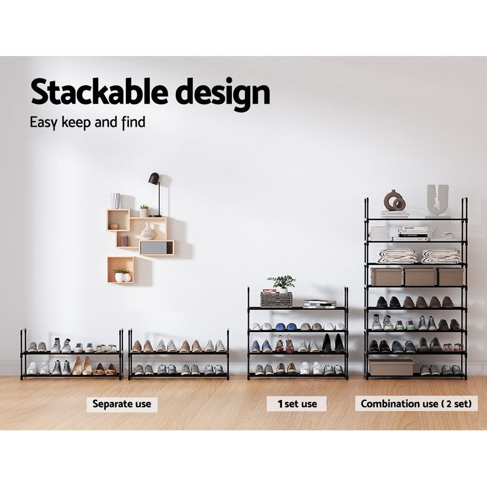 Artiss Shoe Rack 4-tier 16 Pairs Stackable Black - Cosy Abode