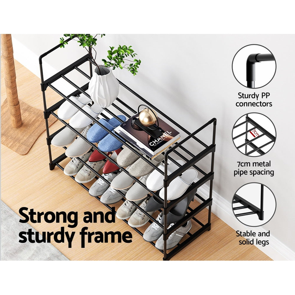 Artiss Shoe Rack 4-tier 16 Pairs Stackable Black - Cosy Abode
