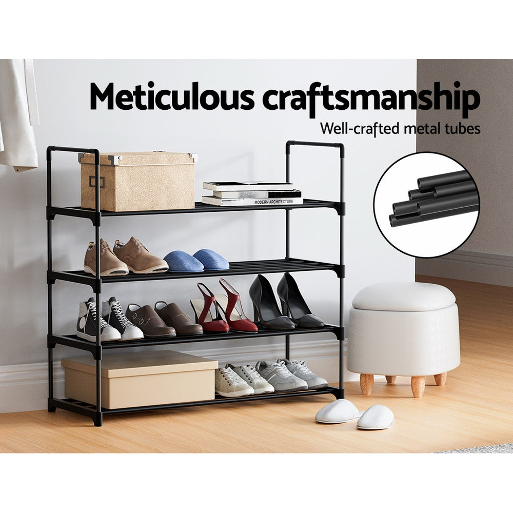 Artiss Shoe Rack 4-tier 16 Pairs Stackable Black - Cosy Abode