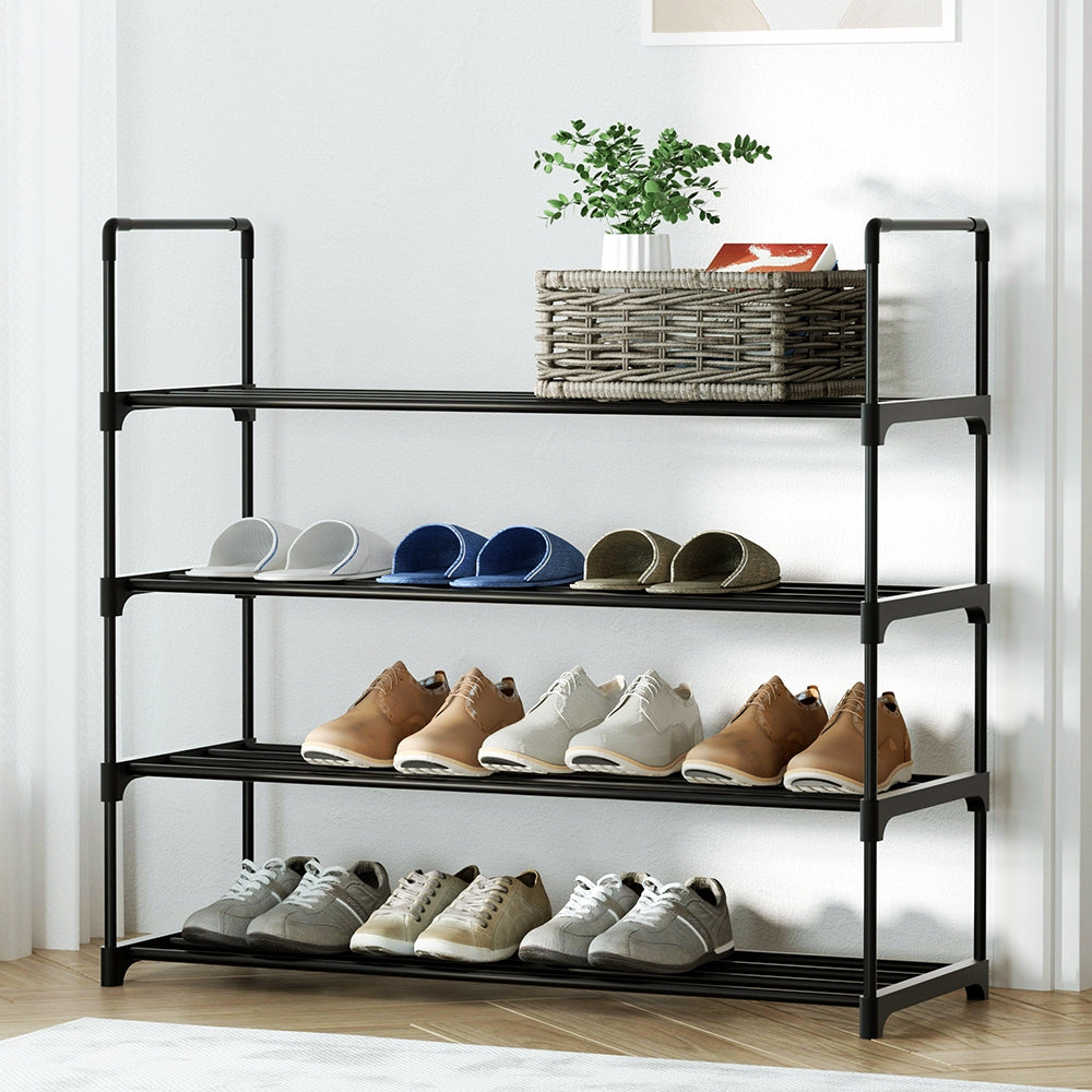 Artiss Shoe Rack 4-tier 16 Pairs Stackable Black - Cosy Abode