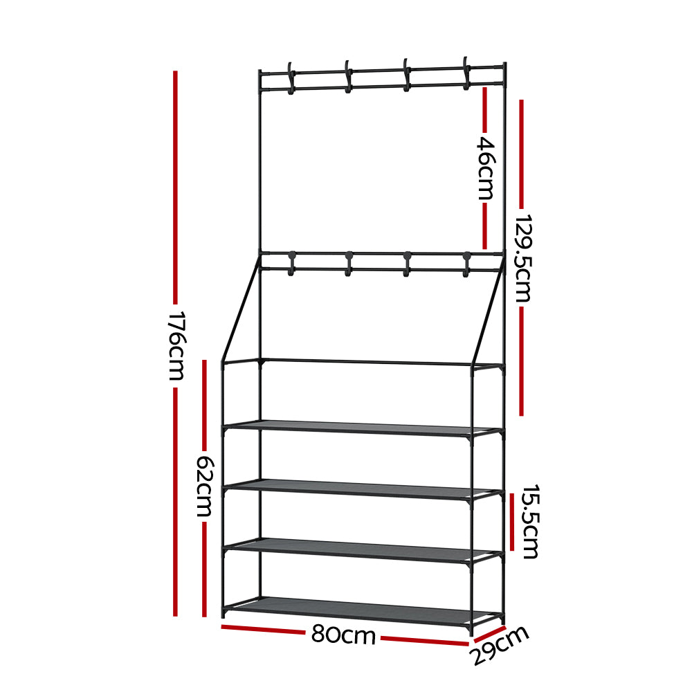 Artiss Shoe Rack Hall Tree 16 Pairs Black - Cosy Abode