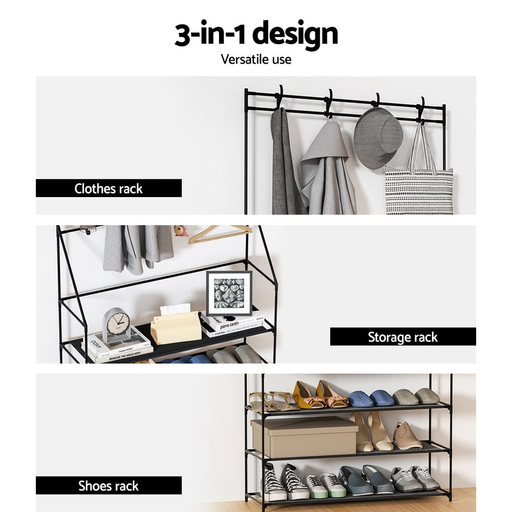 Artiss Shoe Rack Hall Tree 16 Pairs Black - Cosy Abode