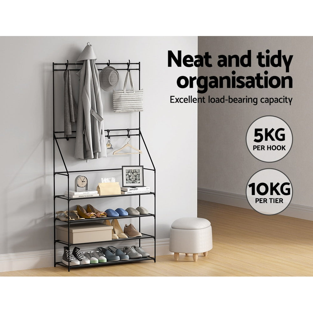 Artiss Shoe Rack Hall Tree 16 Pairs Black - Cosy Abode