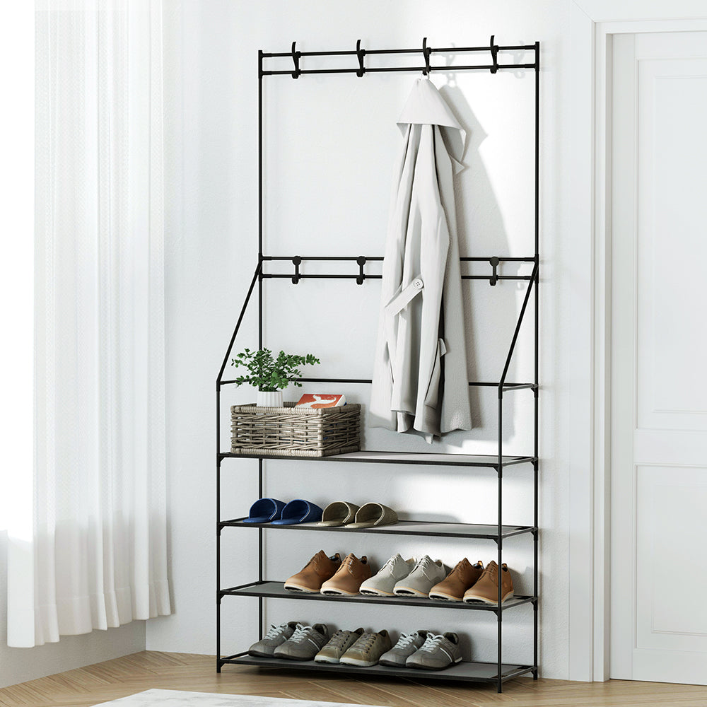 Artiss Shoe Rack Hall Tree 16 Pairs Black - Cosy Abode
