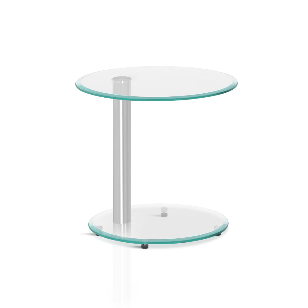 Artiss Coffee Table Round Tempered Glass Side End Beside Tables Cafe 45cm - Cosy Abode