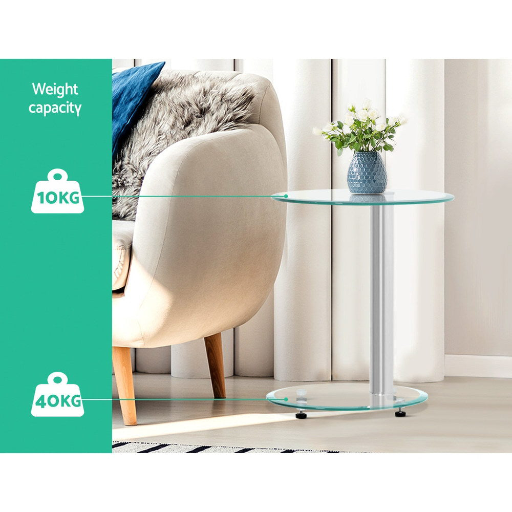 Artiss Coffee Table Round Tempered Glass Side End Beside Tables Cafe 45cm - Cosy Abode