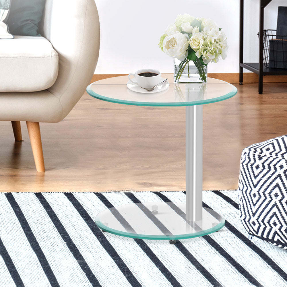 Artiss Coffee Table Round Tempered Glass Side End Beside Tables Cafe 45cm - Cosy Abode