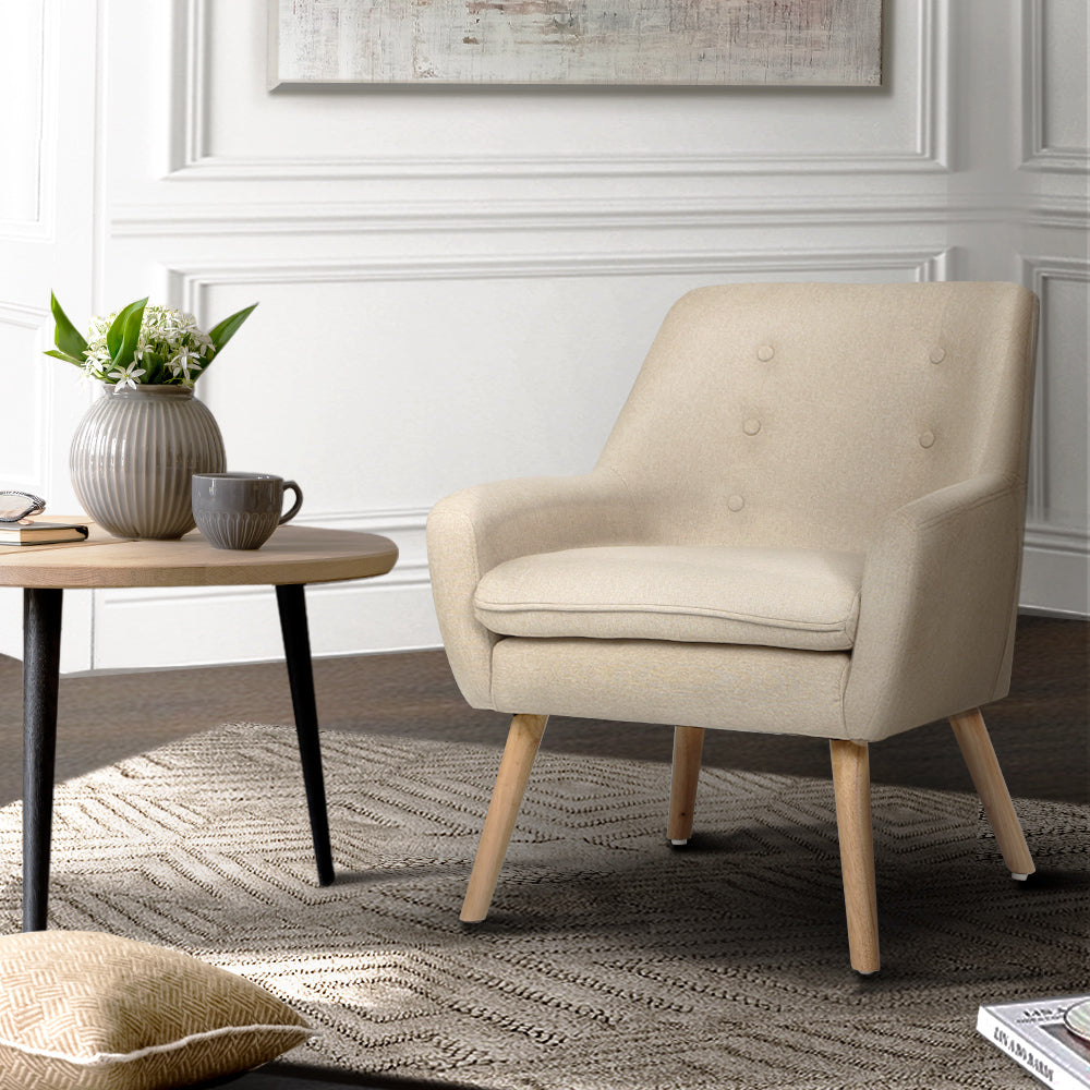 Artiss Fabric Dining Armchair - Beige - Cosy Abode