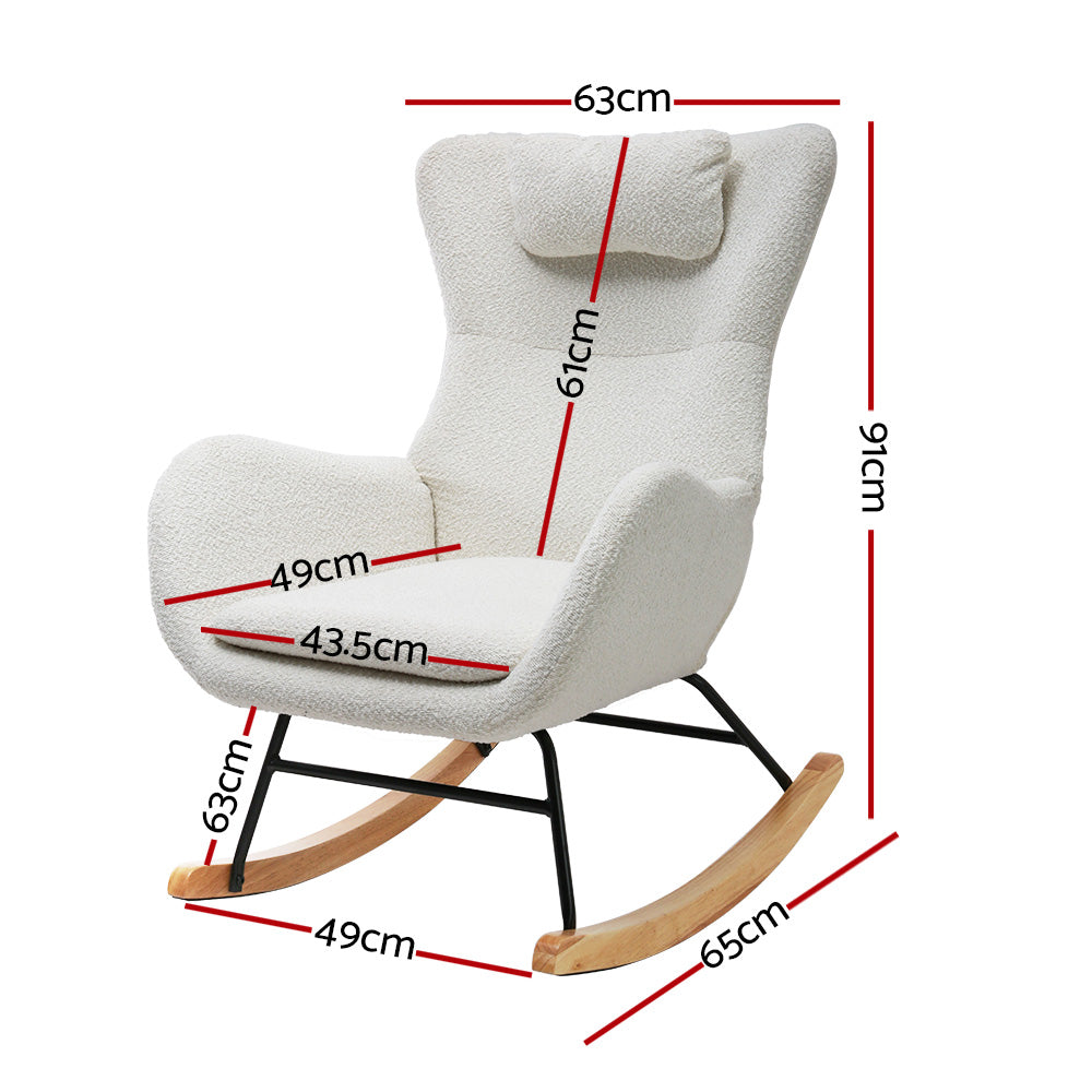 Artiss Rocking Chair Armchair Pillow Boucle White - Cosy Abode