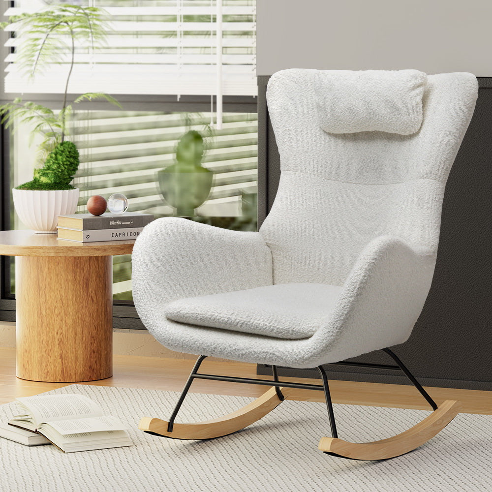 Artiss Rocking Chair Armchair Pillow Boucle White - Cosy Abode