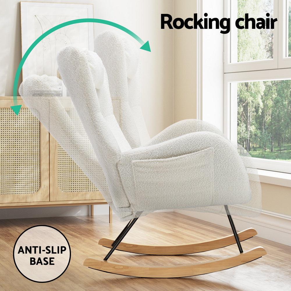 Artiss Rocking Chair Armchair Pillow Boucle White - Cosy Abode