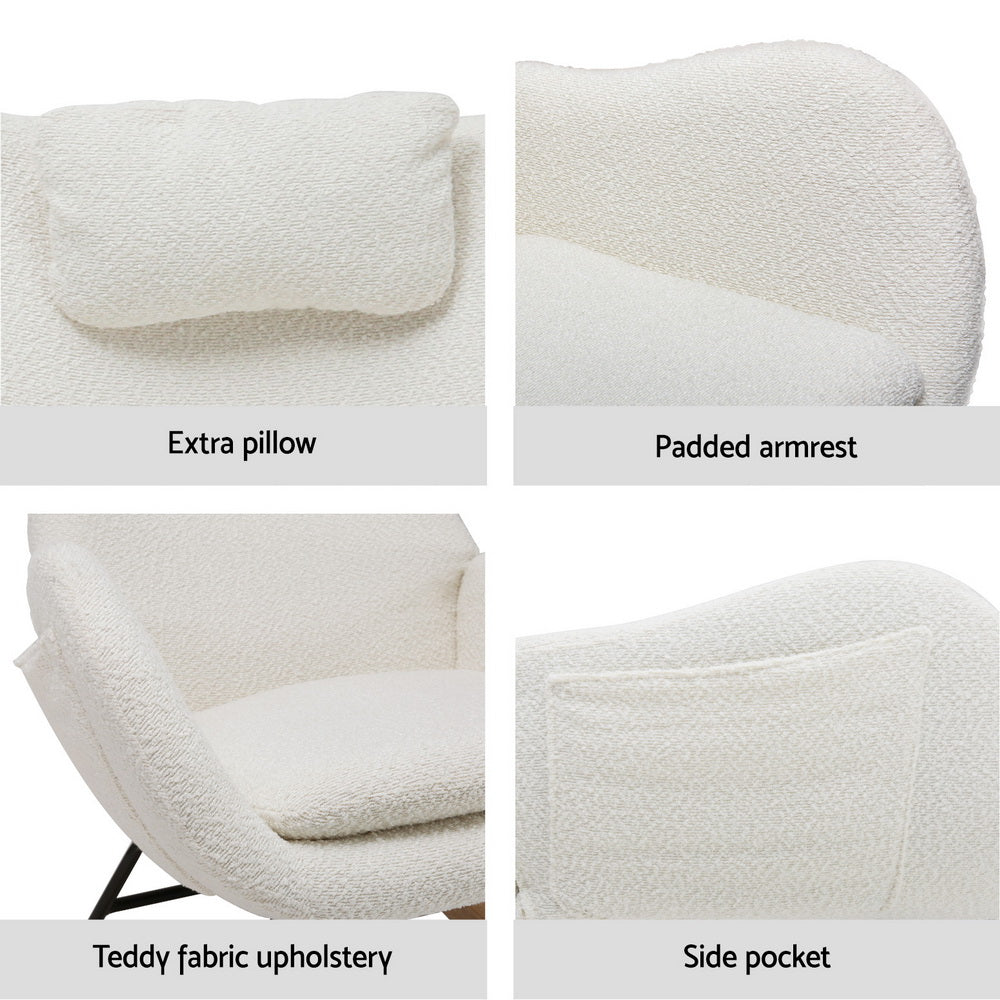 Artiss Rocking Chair Armchair Pillow Boucle White - Cosy Abode