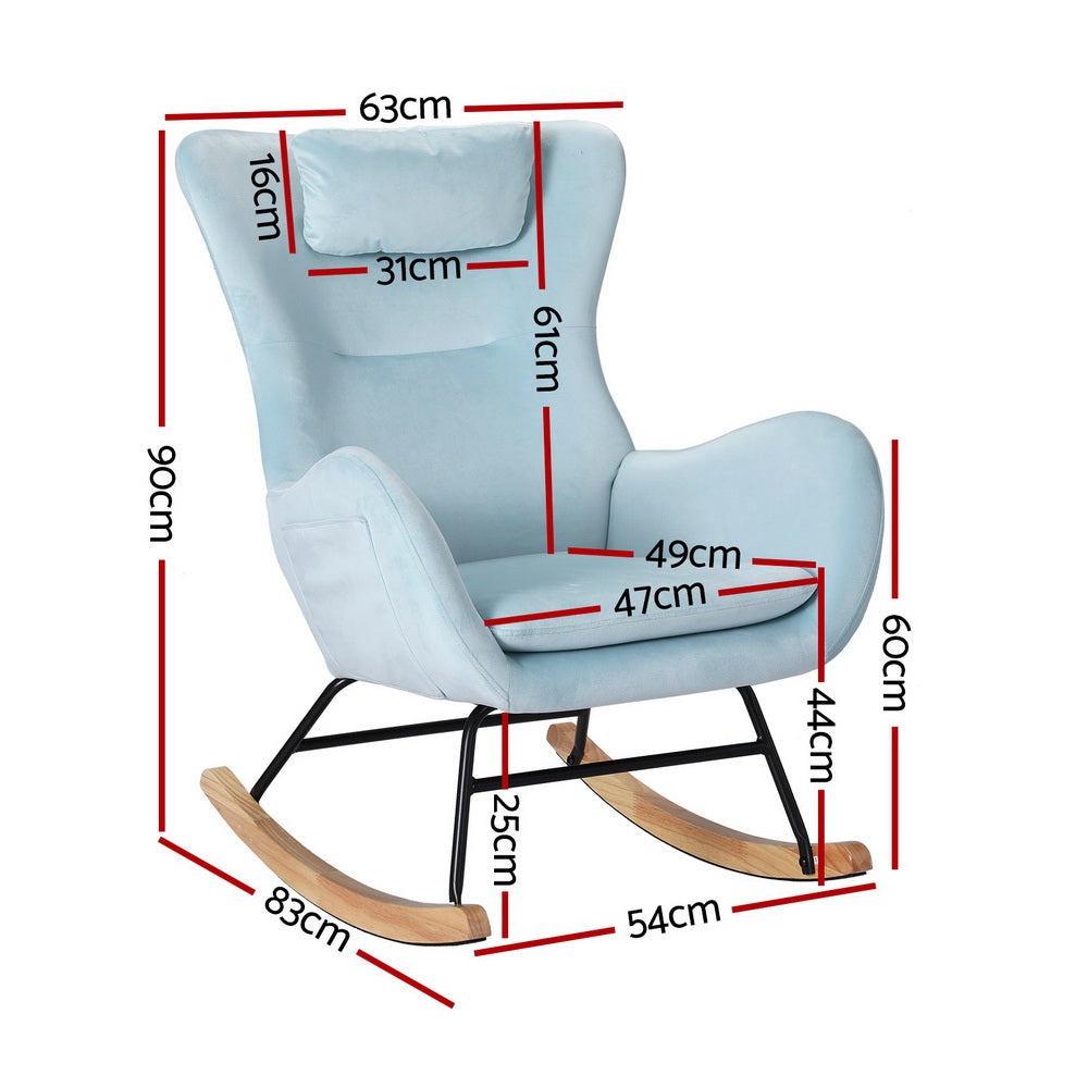 Artiss Rocking Chair Velvet Armchair Feeding Chair Blue - Cosy Abode