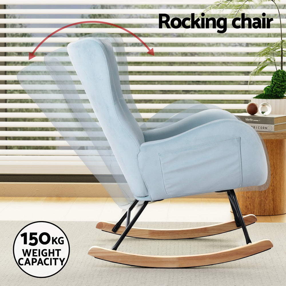 Artiss Rocking Chair Velvet Armchair Feeding Chair Blue - Cosy Abode