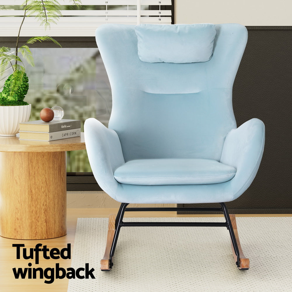 Artiss Rocking Chair Velvet Armchair Feeding Chair Blue - Cosy Abode
