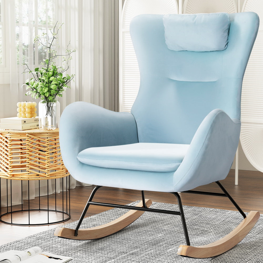 Artiss Rocking Chair Velvet Armchair Feeding Chair Blue - Cosy Abode