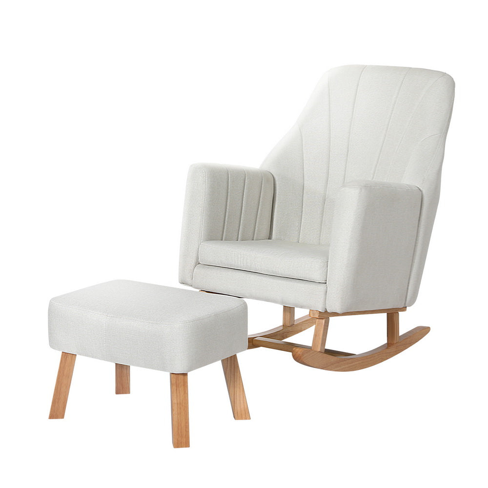 Artiss Rocking Chair Armchair Linen Fabric Beige Jonah - Cosy Abode