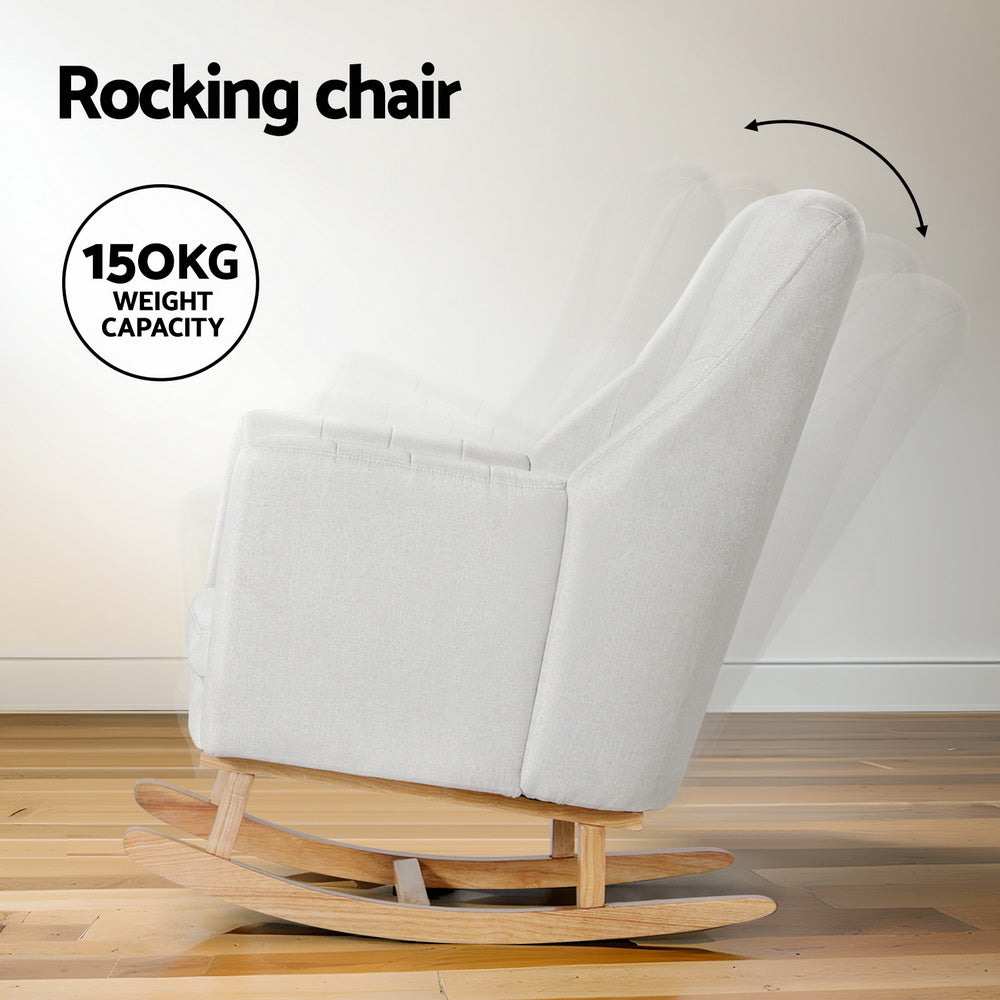 Artiss Rocking Chair Armchair Linen Fabric Beige Jonah - Cosy Abode