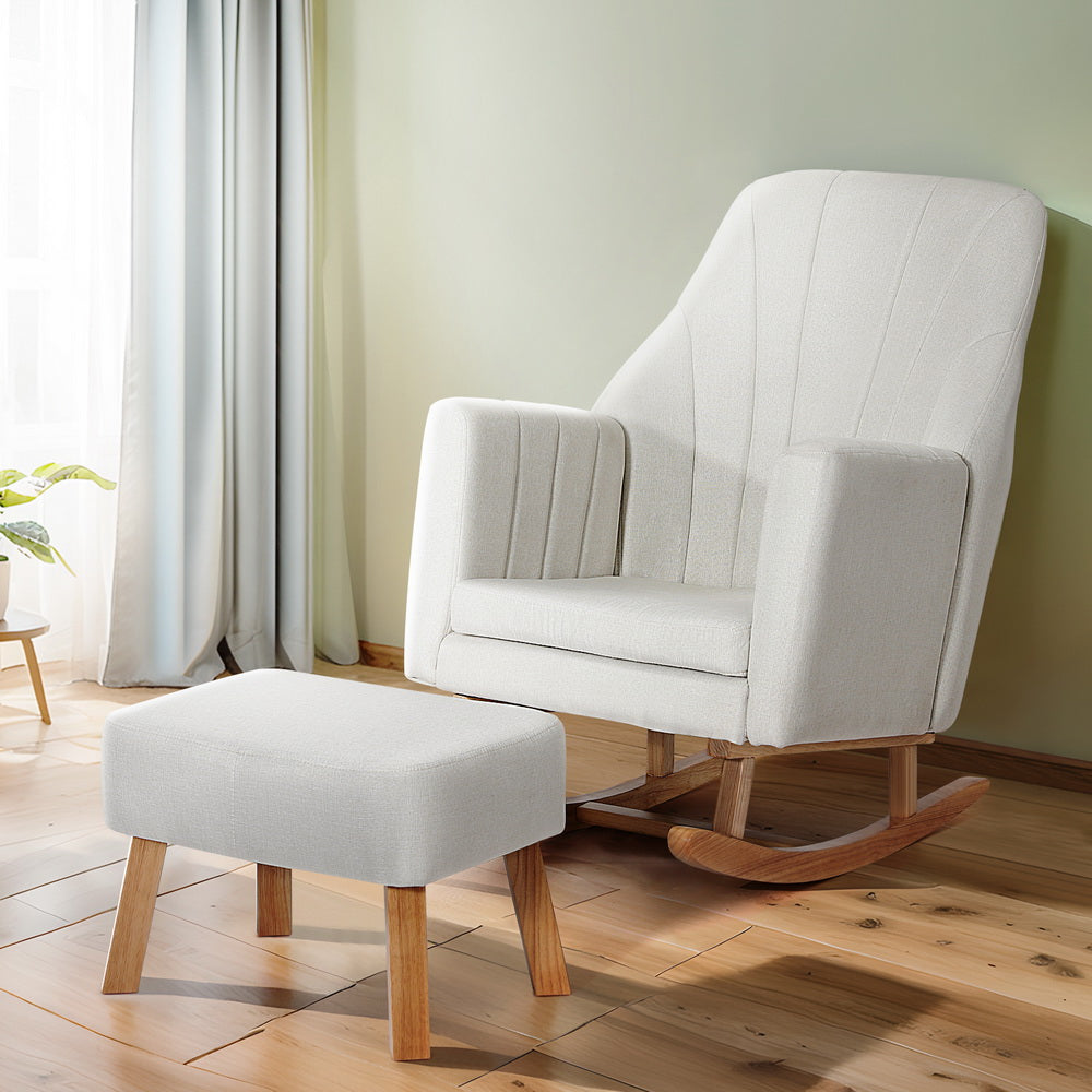 Artiss Rocking Chair Armchair Linen Fabric Beige Jonah - Cosy Abode