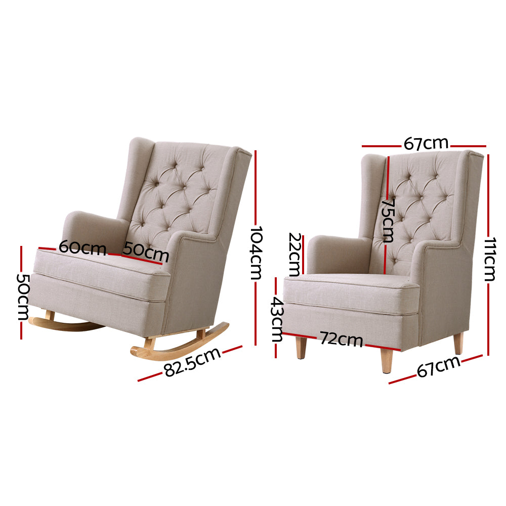 Artiss Rocking Chair Armchair Linen Fabric Beige Gaia - Cosy Abode