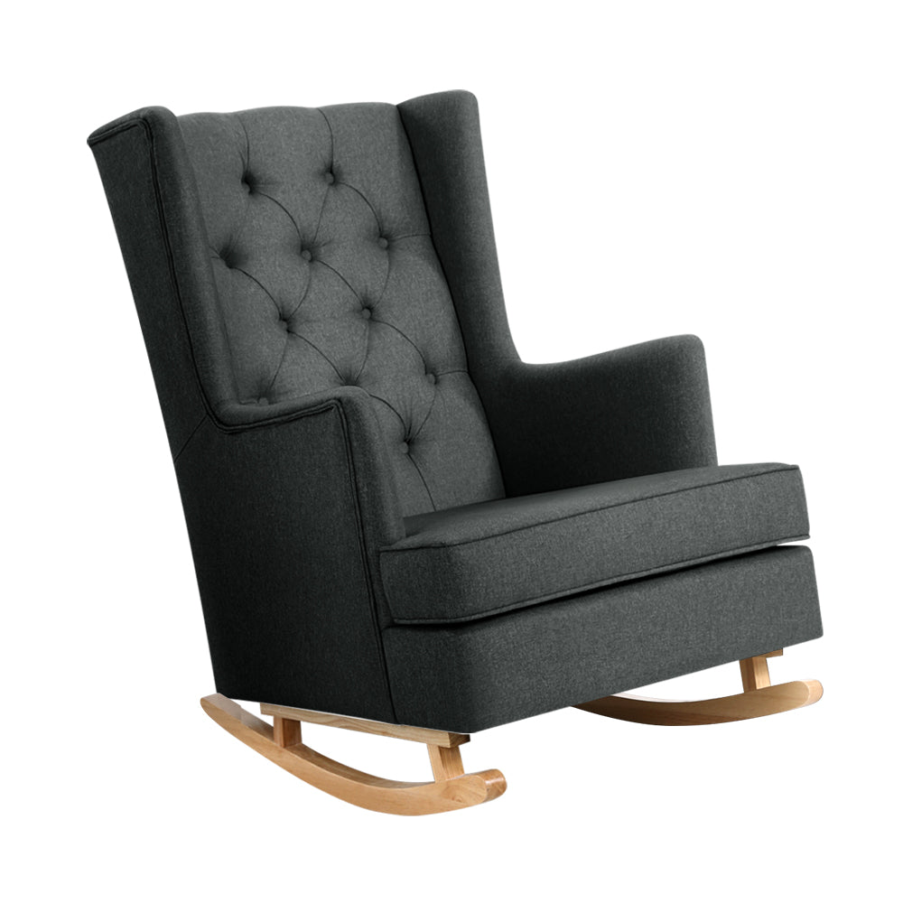 Artiss Rocking Chair Armchair Linen Fabric Charcoal Gaia - Cosy Abode