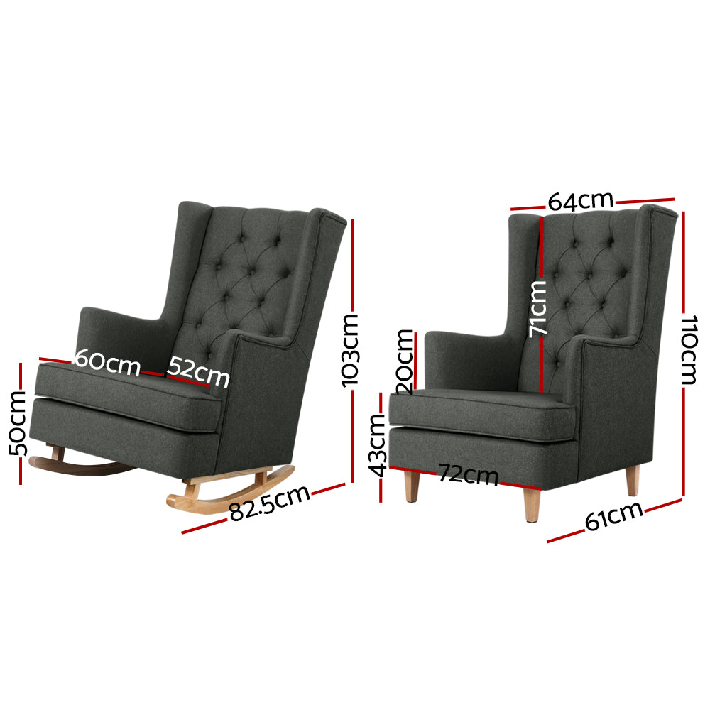 Artiss Rocking Chair Armchair Linen Fabric Charcoal Gaia - Cosy Abode