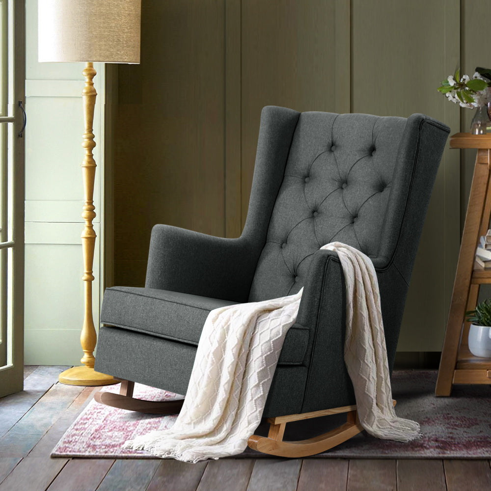 Artiss Rocking Chair Armchair Linen Fabric Charcoal Gaia - Cosy Abode