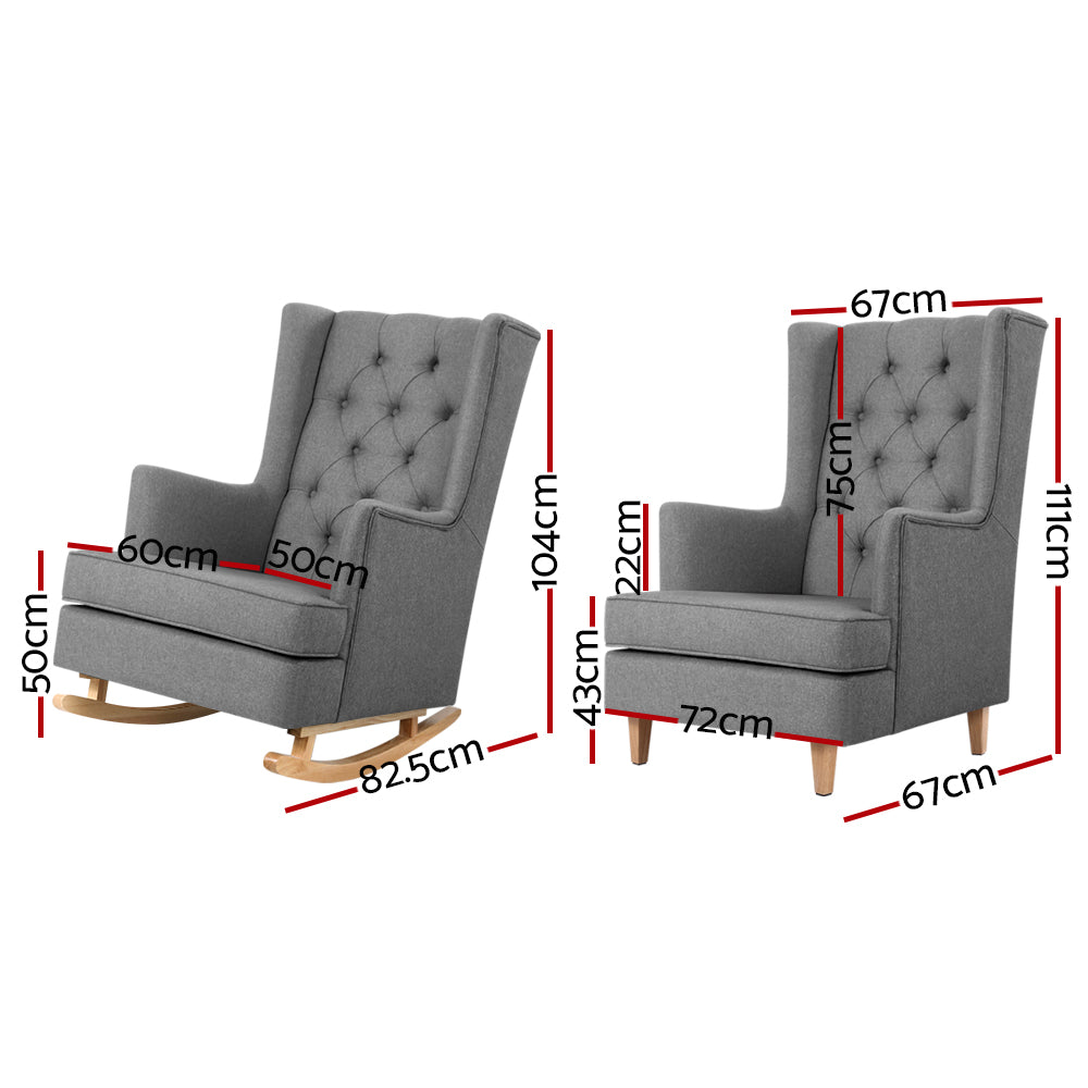 Artiss Rocking Chair Armchair Linen Fabric Grey Gaia - Cosy Abode