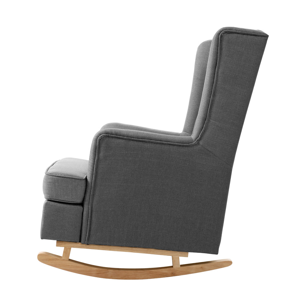 Artiss Rocking Chair Armchair Linen Fabric Grey Gaia - Cosy Abode