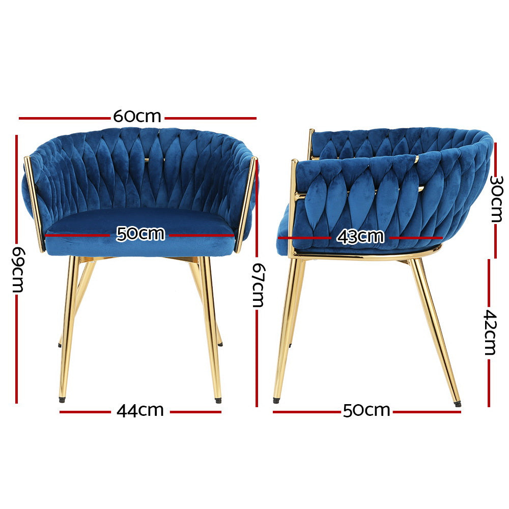 Artiss Dining Chair Velvet Weaving Armchair Blue - Cosy Abode