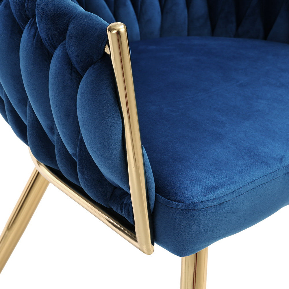 Artiss Dining Chair Velvet Weaving Armchair Blue - Cosy Abode