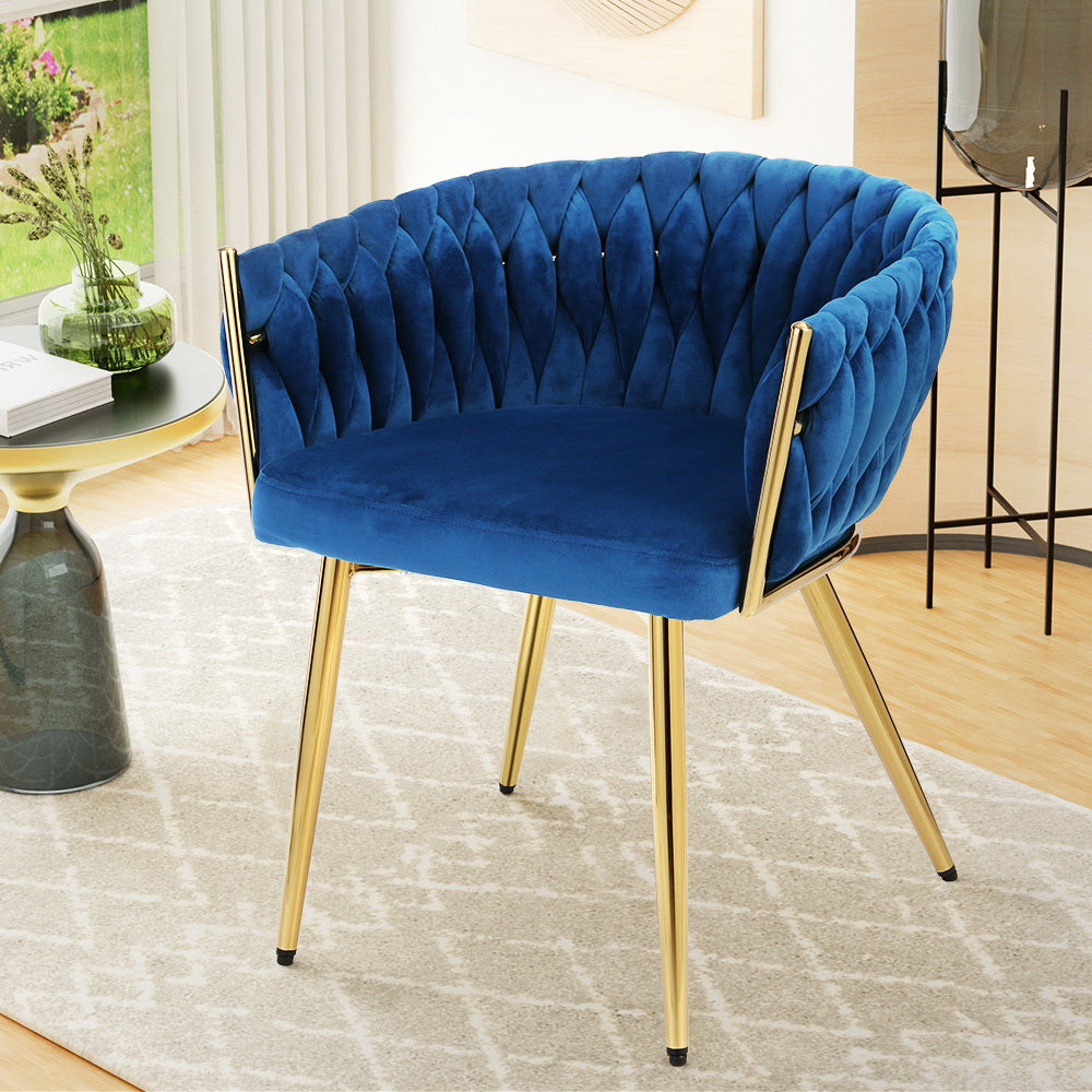 Artiss Dining Chair Velvet Weaving Armchair Blue - Cosy Abode