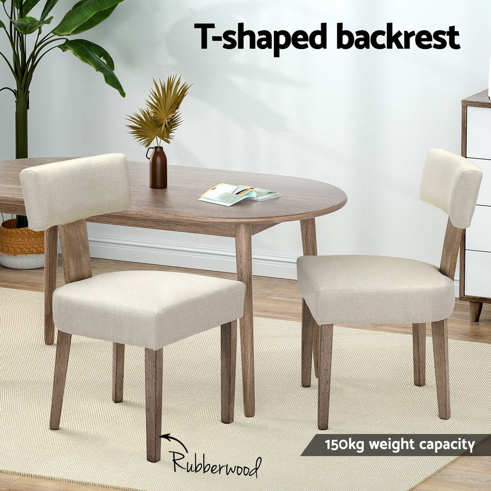 Artiss Dining Chairs Set of 2 Linen Fabric Wooden Beige - Cosy Abode