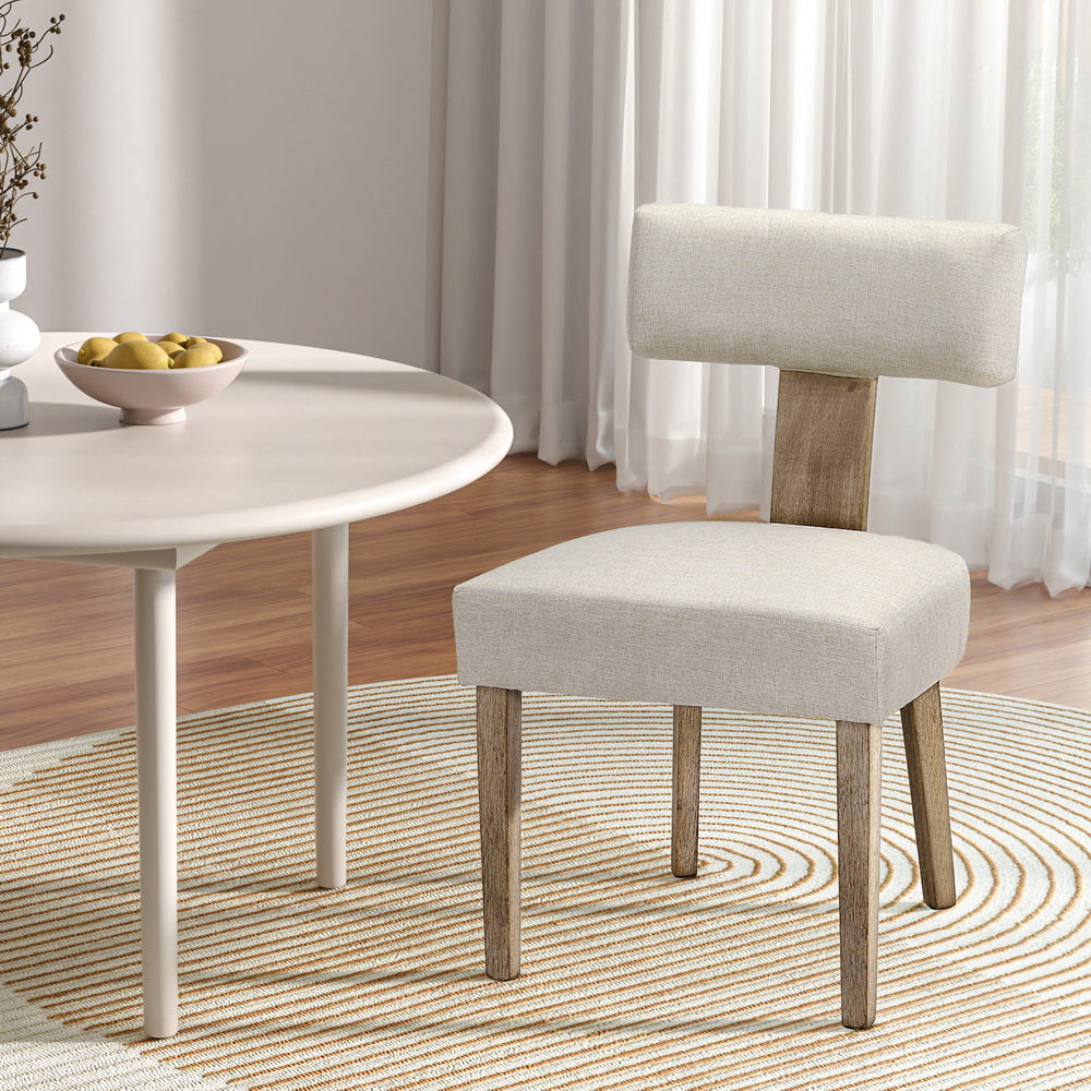 Artiss Dining Chairs Set of 2 Linen Fabric Wooden Beige - Cosy Abode