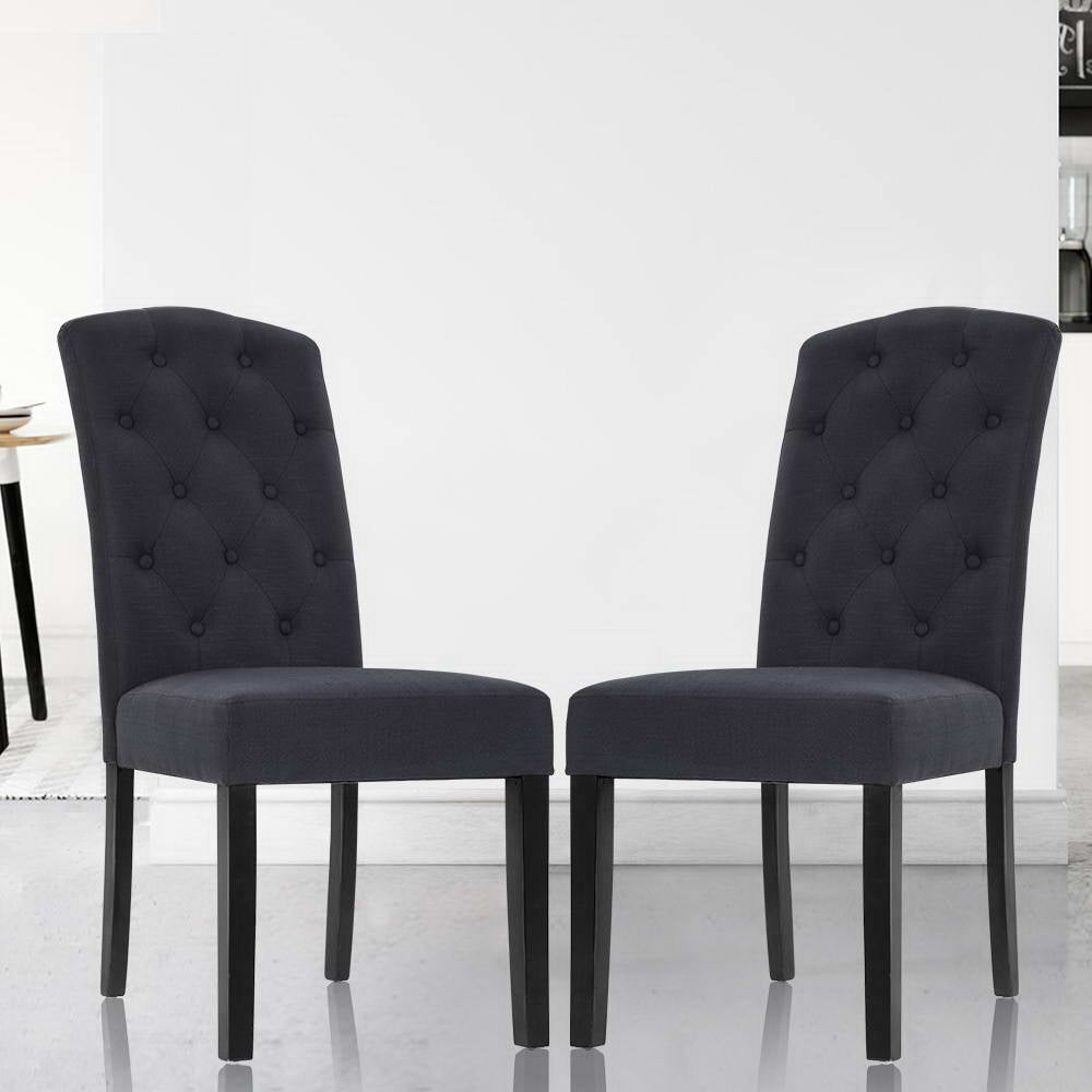 Artiss Dining Chairs Set of 2 Linen Parsons Chair Dark Grey - Cosy Abode