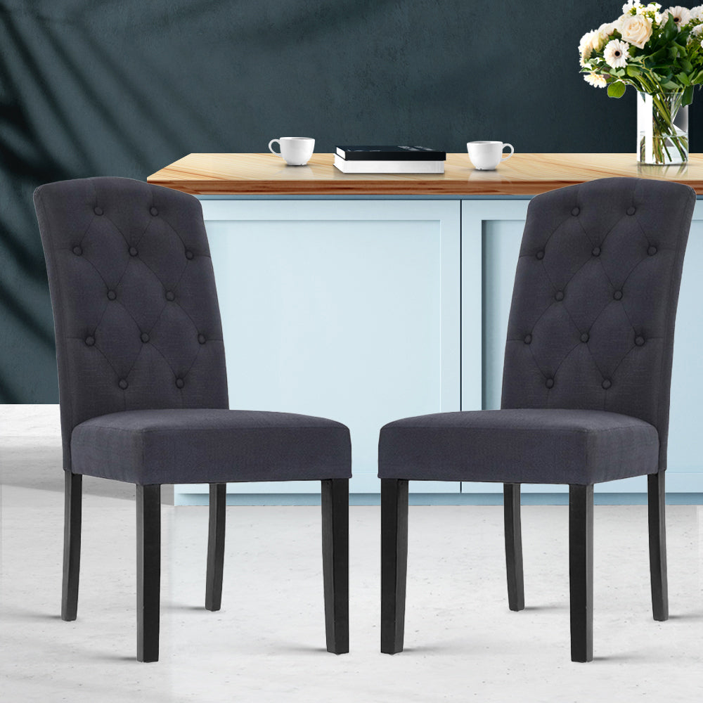Artiss Dining Chairs Set of 2 Linen Parsons Chair Dark Grey - Cosy Abode