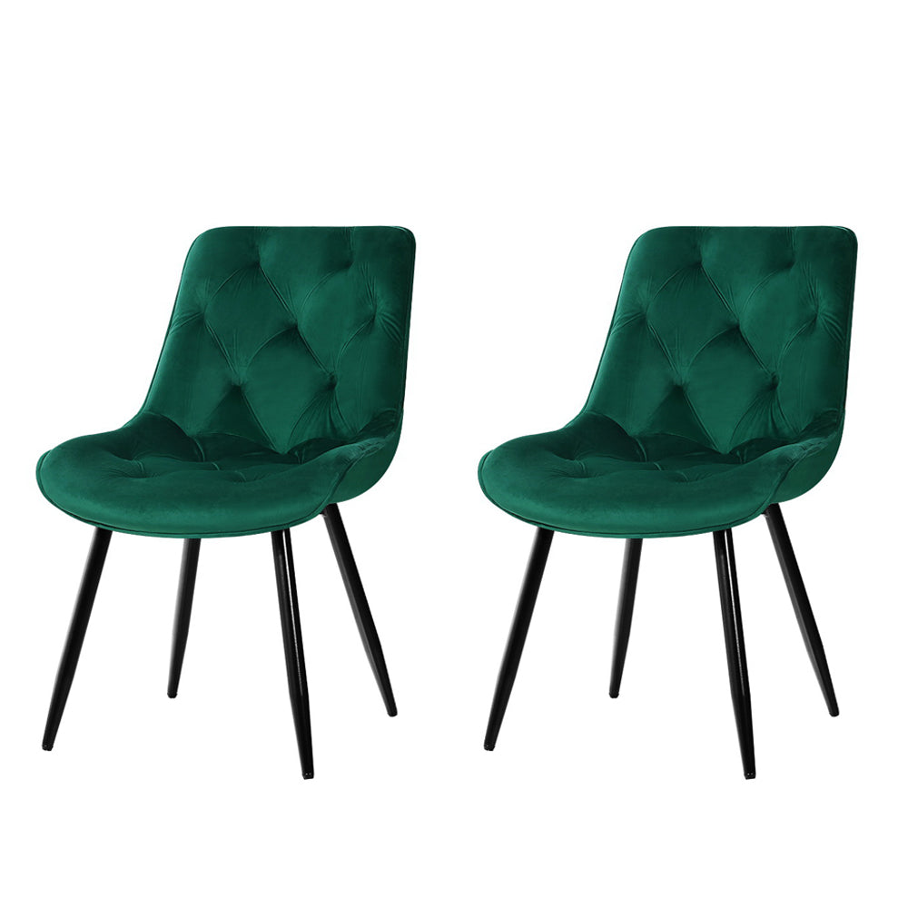 Artiss Dining Chairs Set of 2 Velvet Diamond Tufted Green - Cosy Abode