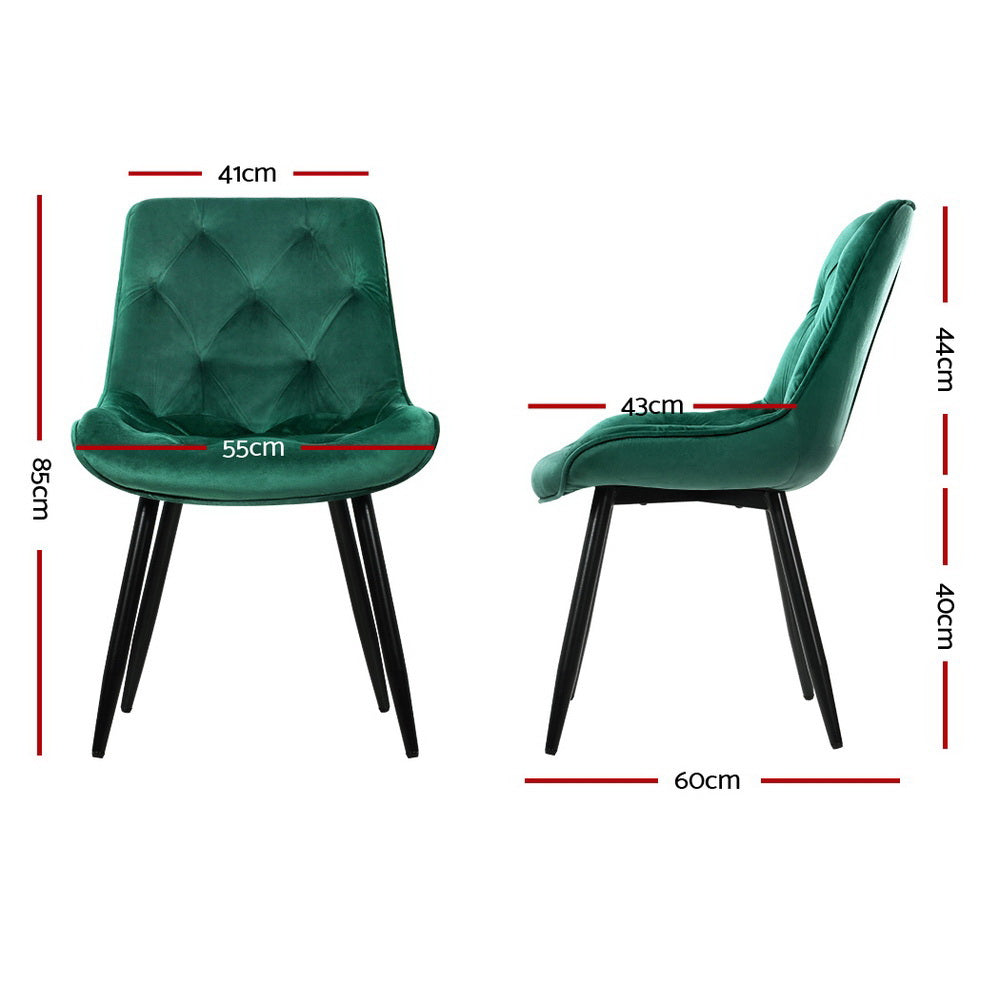 Artiss Dining Chairs Set of 2 Velvet Diamond Tufted Green - Cosy Abode