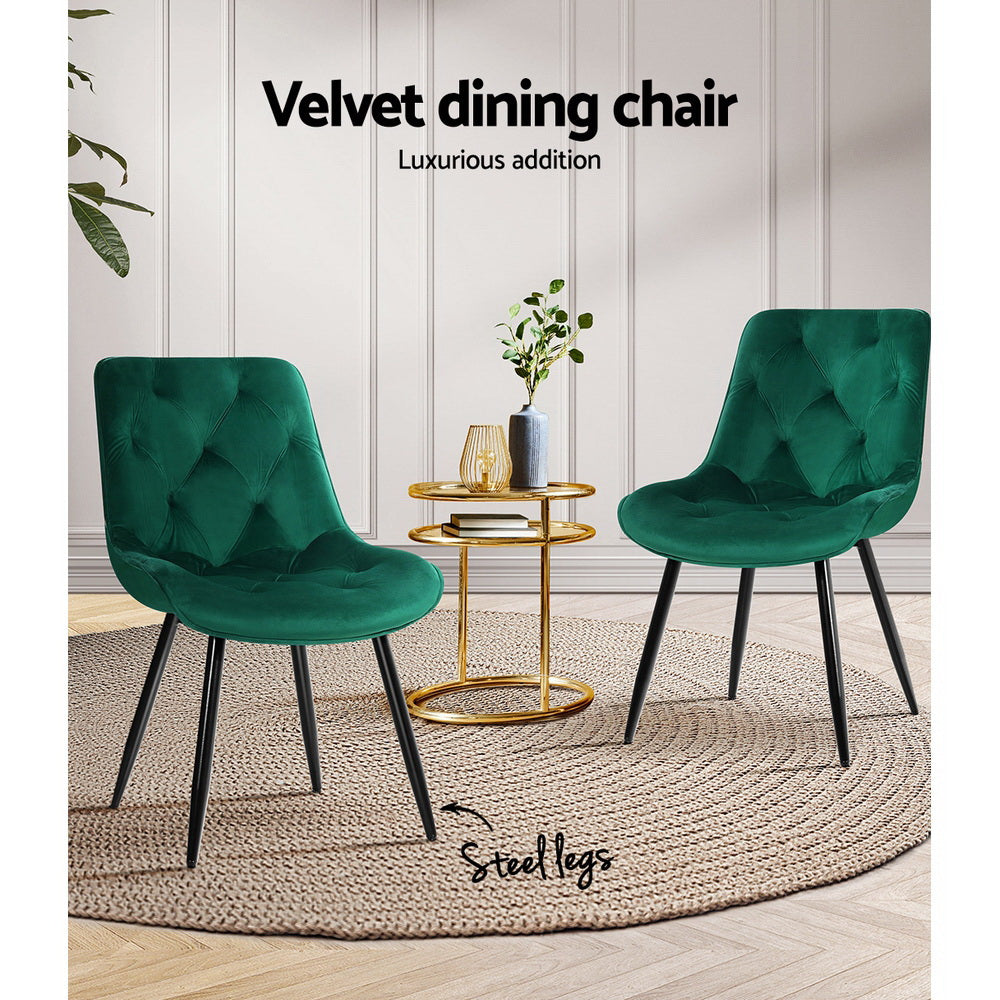 Artiss Dining Chairs Set of 2 Velvet Diamond Tufted Green - Cosy Abode