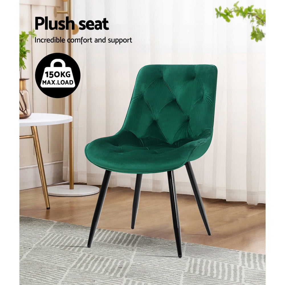 Artiss Dining Chairs Set of 2 Velvet Diamond Tufted Green - Cosy Abode
