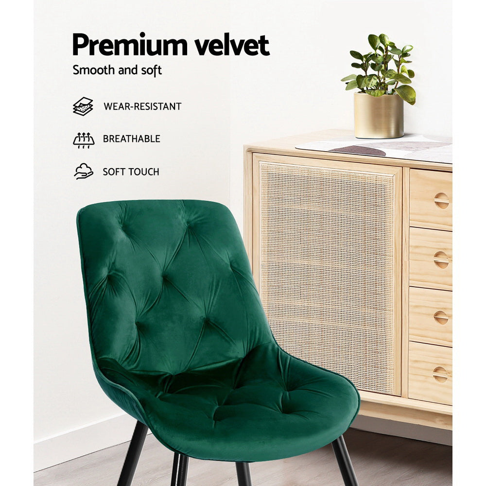Artiss Dining Chairs Set of 2 Velvet Diamond Tufted Green - Cosy Abode