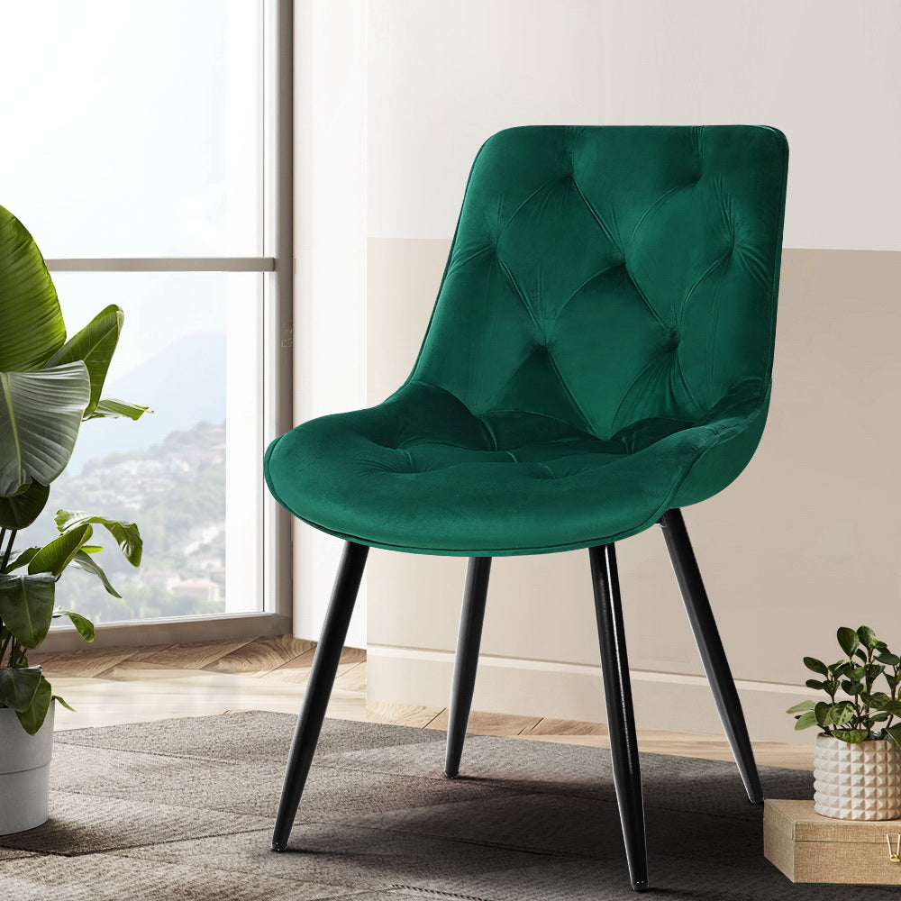 Artiss Dining Chairs Set of 2 Velvet Diamond Tufted Green - Cosy Abode