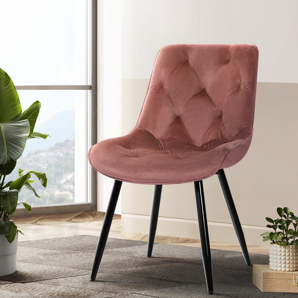 Artiss Dining Chairs Set of 2 Velvet Diamond Tufted Pink - Cosy Abode