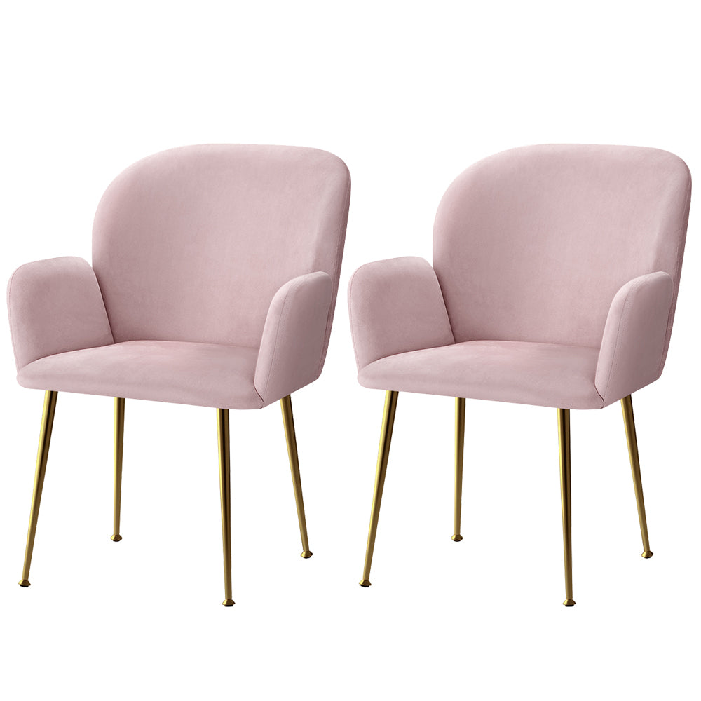 Artiss Dining Chairs Set of 2 Velvet Armchair Pink - Cosy Abode