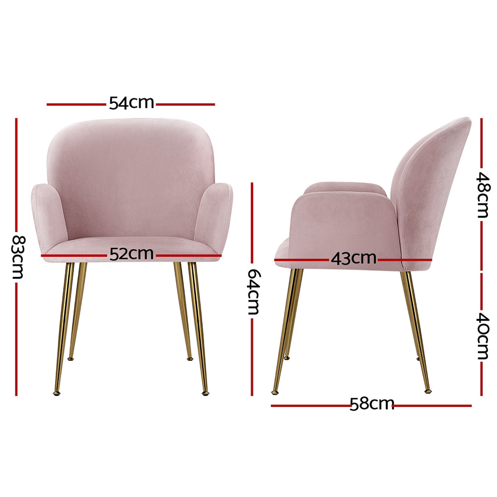 Artiss Dining Chairs Set of 2 Velvet Armchair Pink - Cosy Abode