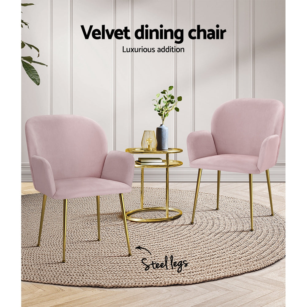 Artiss Dining Chairs Set of 2 Velvet Armchair Pink - Cosy Abode