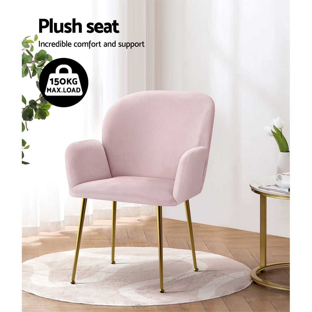 Artiss Dining Chairs Set of 2 Velvet Armchair Pink - Cosy Abode
