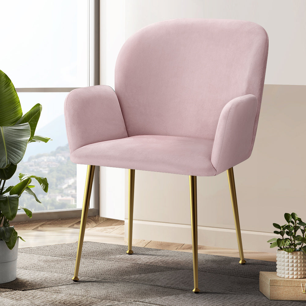 Artiss Dining Chairs Set of 2 Velvet Armchair Pink - Cosy Abode