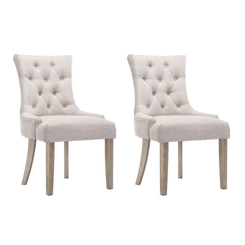 Artiss Dining Chairs Set of 2 Linen French Provincial Beige - Cosy Abode