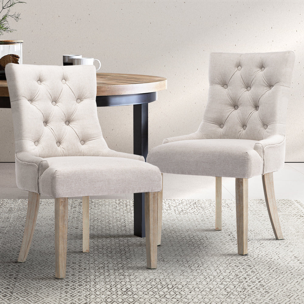 Artiss Dining Chairs Set of 2 Linen French Provincial Beige - Cosy Abode
